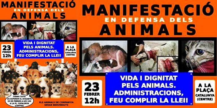 Manifestación en defensa dels animals (vida i dignitat pels animals, Administracions, feu complir la llei!)